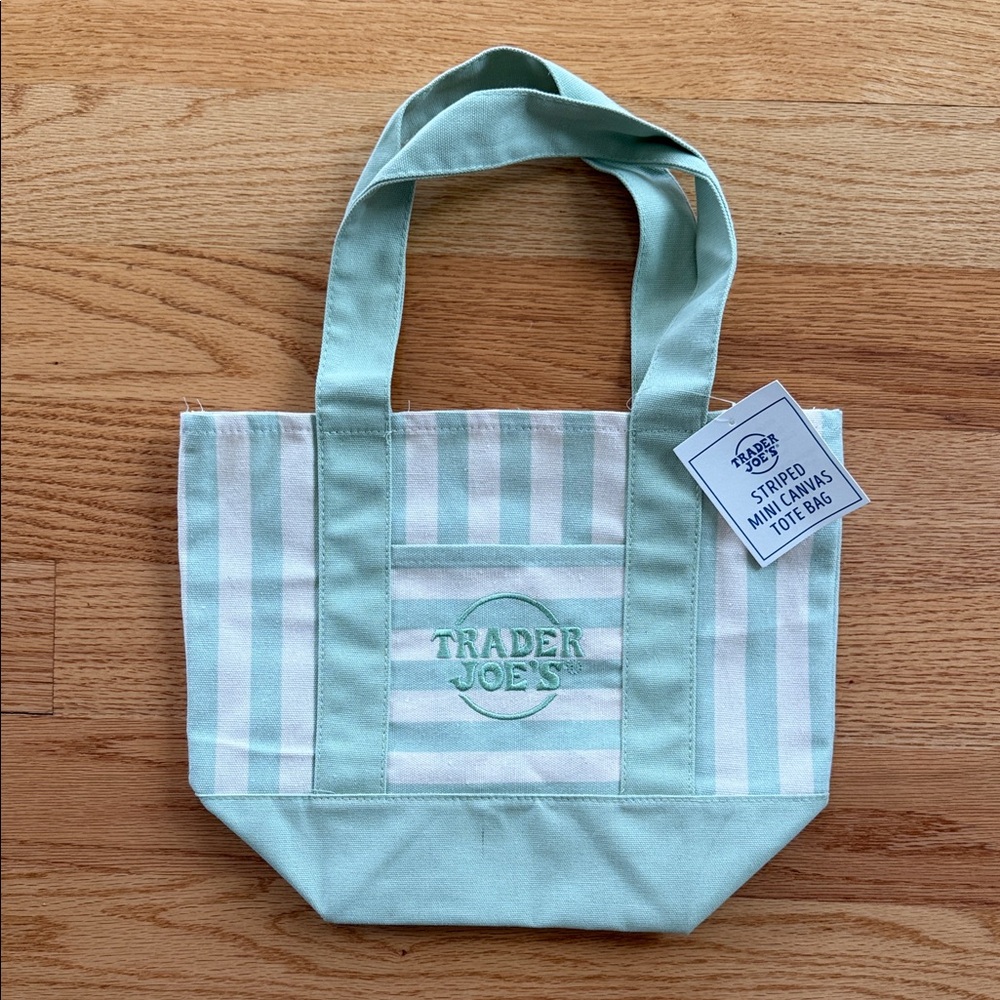 Trader Joe's Mint Striped Canvas Tote